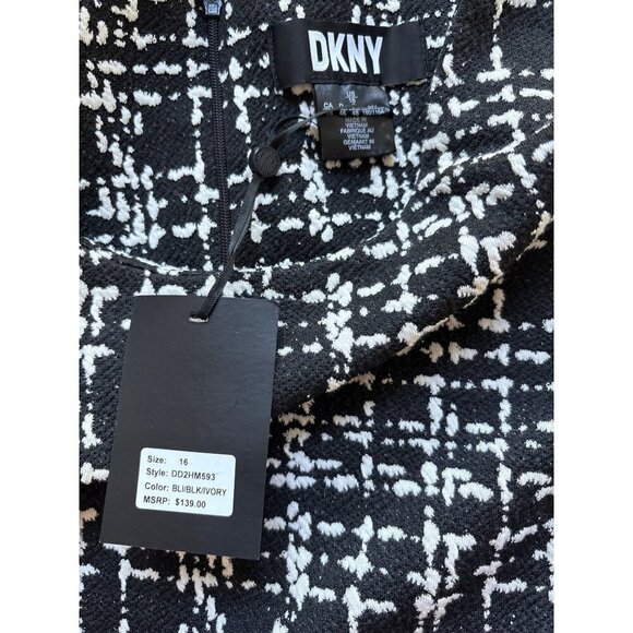 DKNY NWT $139 Flounce-Sleeve Fit & Flare Dress, Black Ivory Women's Size 16 - Picture 11 of 12